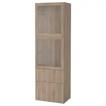 Ikea Bestå storage combination w/glass doors, walnut effect light gray/lappviken gray stained walnut eff clear glass, 23 5/8x16 1/ offer