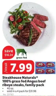 Lidl Steakhouse naturals 100% grass fed angus beef ribeye steaks, family pack offer