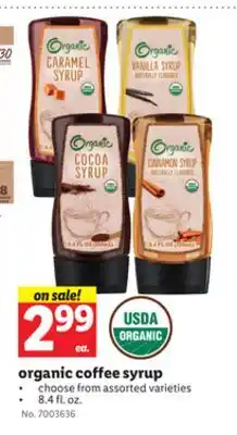 Lidl Organic coffee syrup offer