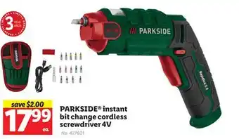 Lidl Parkside instant bit change cordless screwdriver 4v offer