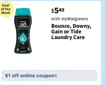 Walgreens Bounce, downy, gain or tide laundry care offer