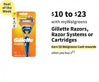 Walgreens Gillette razors, razor systems or cartridges offer