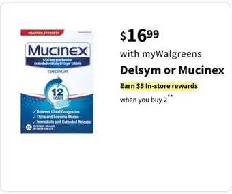 Walgreens Delsym or mucinex offer