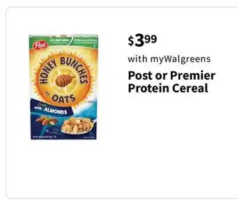 Walgreens Post or premier protein cereal offer