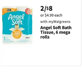 Walgreens Angel softbath tissue, 6 mega rolls offer