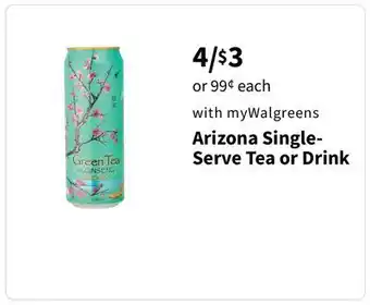 Walgreens Arizona single- serve tea or drink offer