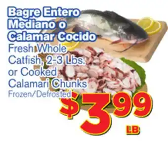 El Super Fresh Fresh whole catfish, 2-3 lbs. or cooked calamari chunks offer