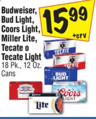 El Super Budweiser, bud light, coors light, miller lite, tecate o tecate light offer