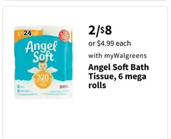 Walgreens Angel soft bath tissue, 6 mega rolls offer