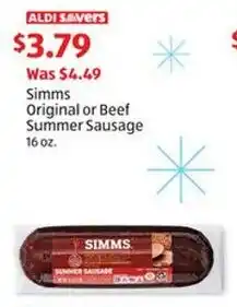 Aldi Simms Original or Beef Summer Sausage offer