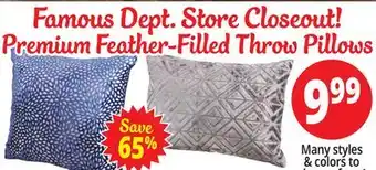 Ocean State Job Lot Famous dept. store closeout! premium feather-filled throw pillows offer