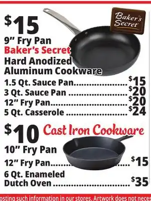 Ocean State Job Lot 9 fry pan baker's secret hard anodized aluminum cookware, cast iron cookware offer