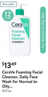 Walmart Cerave foaming facial cleanser, daily face wash for normal to oily skin offer