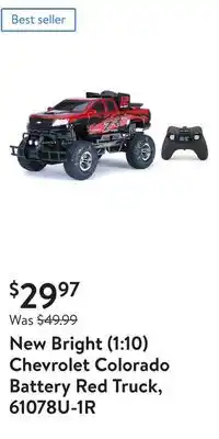 Walmart New bright (1:10) chevrolet colorado battery red truck, 61078u-1r offer