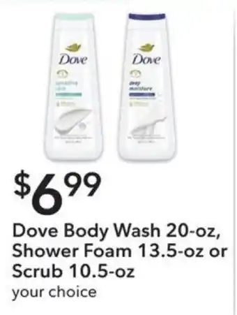 Publix Dove Body Wash 20-oz, Shower Foam 13.5-oz or Scrub 10.5-oz offer