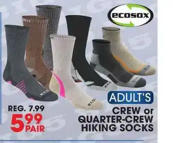 Big 5 Adult's Crew Or Quarter-crew Hiking Socks offer