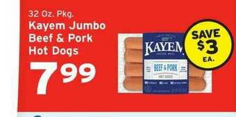 Hannaford Kayem Jumbo Beef & Pork Hot Dogs offer
