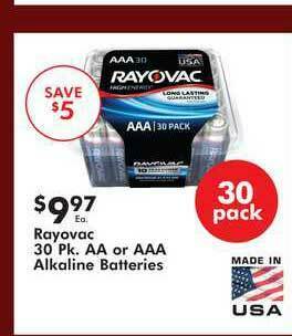 Valu Home Centers Rayovac 30 Pk. Aa Or Aaa Alkaline Batteries offer