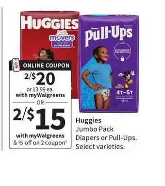 Walgreens Huggies Jumbo Pack Diapers Or Pull-ups Select Varieties offer