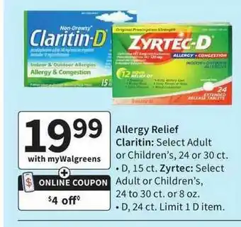 Walgreens Allergy Relief Claritin offer