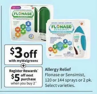 Walgreens Allergy Relief Flonase Or Sensimist 120 Or 144 Sprays Select Varieties offer