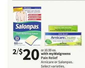Walgreens Pain Relief Arnicare Or Salonpas Select Varieties offer