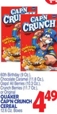 Bravo Supermarkets Quaker cap'n crunch cereal 12.6 oz. boxes offer
