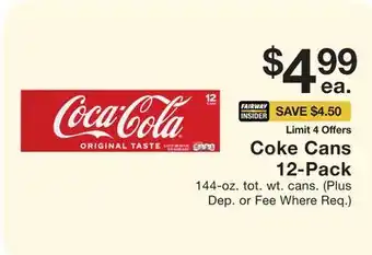Fairway Store Market Coke cans 12-pack offer