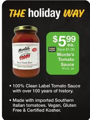 Fairway Store Market Monte's tomato sauce offer