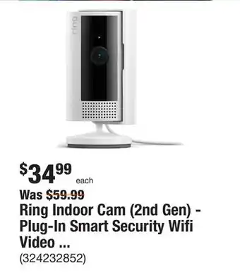 The Home Depot Ring indoor cam (2nd gen) - plug-in smart security wifi video camera, with included privacy cover, night vision, white offer