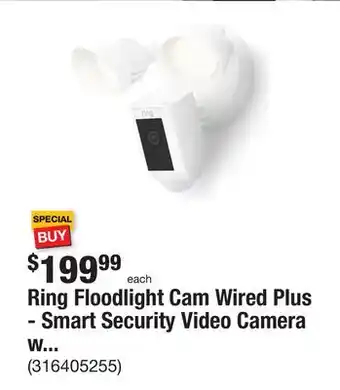 The Home Depot Ring floodlight cam wired plus - smart security video camera with 2 led lights, 2-way talk, color night vision, white offer