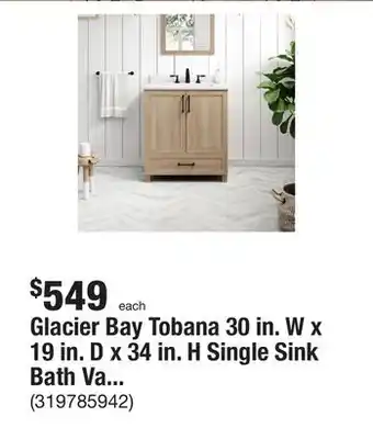 The Home Depot Glacier bay tobana 30 in. w x 19 in. d x 34 in. h single sink bath vanity in weathered tan with white engineered marble top offer