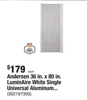 The Home Depot Andersen 36 in. x 80 in. luminaire white single universal aluminum gliding retractable screen door offer