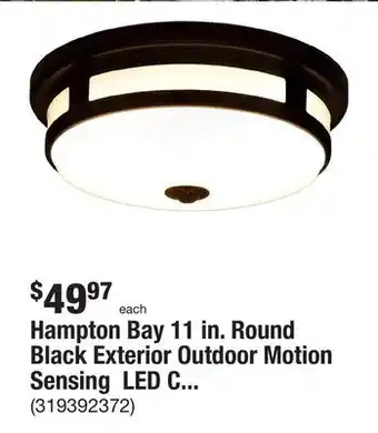 The Home Depot Hampton bay 11 in. round black exterior outdoor motion sensing led ceiling light 5 color temperature options wet rated 830 lu offer