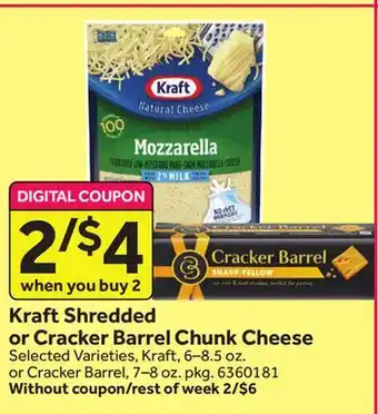 Stop&Shop Kraft shredded or cracker barrel chunk cheese offer