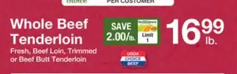 The Fresh Grocer Whole beef tenderloin offer