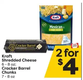Weis Markets Kraft shredded cheese 6-8 oz cracker barrel chunks 7-8 oz offer