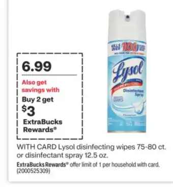 CVS Lysol disinfecting wipes 75-80 ct. or disinfectant spray 12.5 oz offer