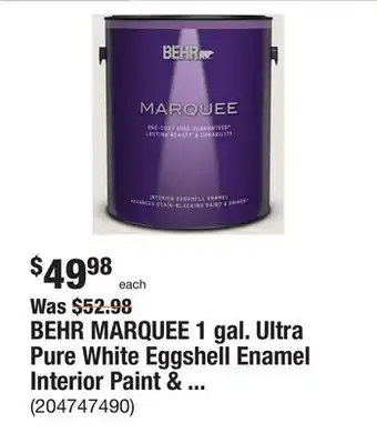The Home Depot Behr marquee 1 gal. ultra pure white eggshell enamel interior paint & primer offer