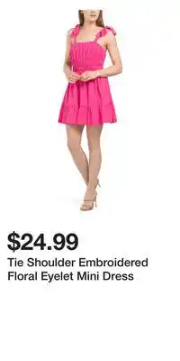 TJ Maxx Tie shoulder embroidered floral eyelet mini dress offer