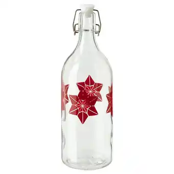 Ikea Vinterfint Bottle with stopper, glass/floral pattern red, 34 oz offer