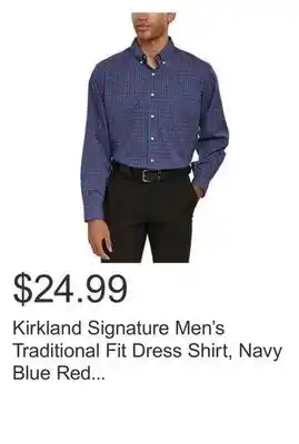 Costco Kirkland signature men's traditional fit dress shirt, navy blue red check offer
