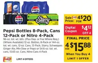 ShopRite Pepsi bottles 8-pack, cans 12-pack or nitro 4-pack offer