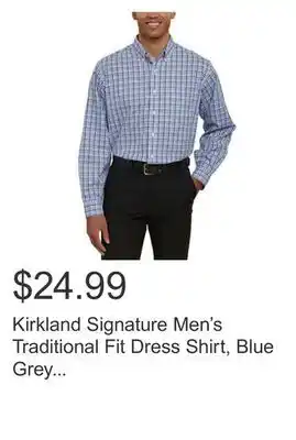 Costco Kirkland signature men's traditional fit dress shirt, blue grey white tattersall offer