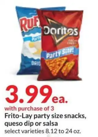 Hy-Vee Frito-Lay party size snacks, queso dip or salsa offer