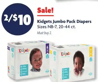 Family Dollar Kidgets jumbo pack diapers offer