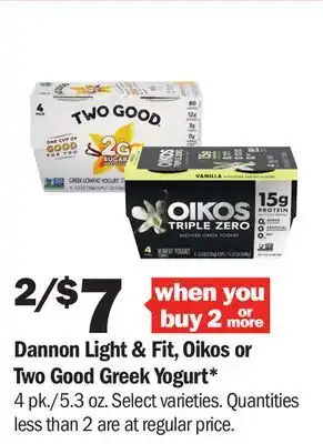Meijer Dannon light & fit, oikos or two good greek yogurt offer