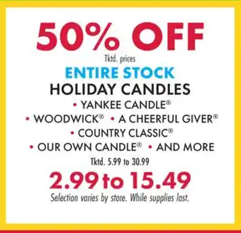 Boscov's Entire stock holiday candles offer