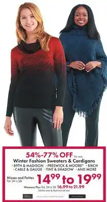 Boscov's Winter fashion sweaters & cardigans offer