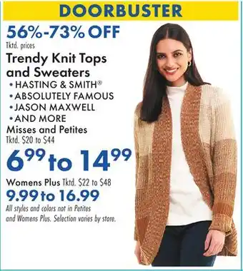 Boscov's Trendy knit tops and sweaters offer